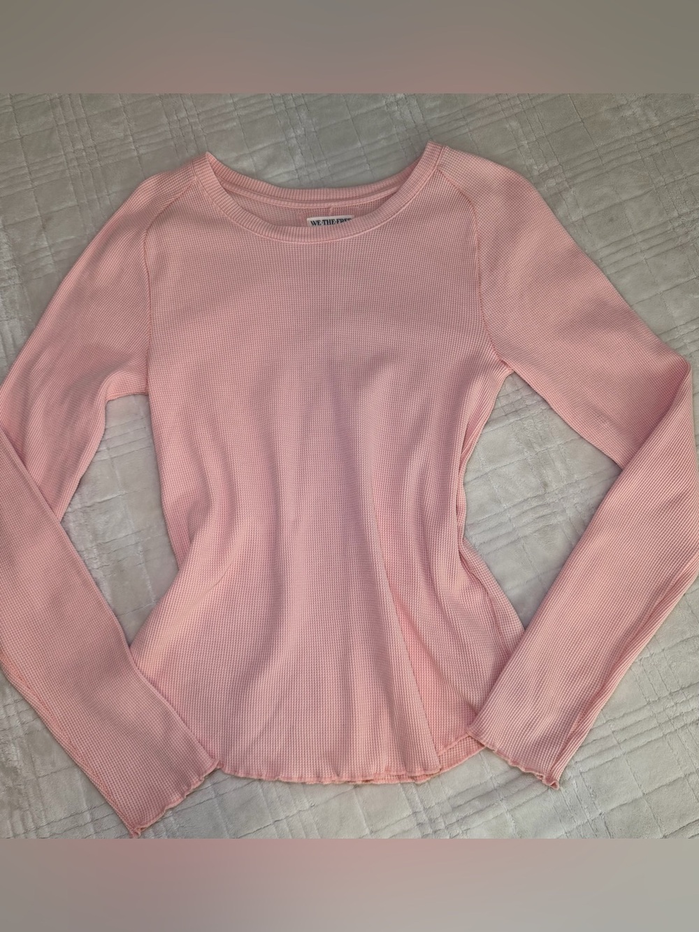 We The Free Light Pink Ribbed Long Sleeve Top